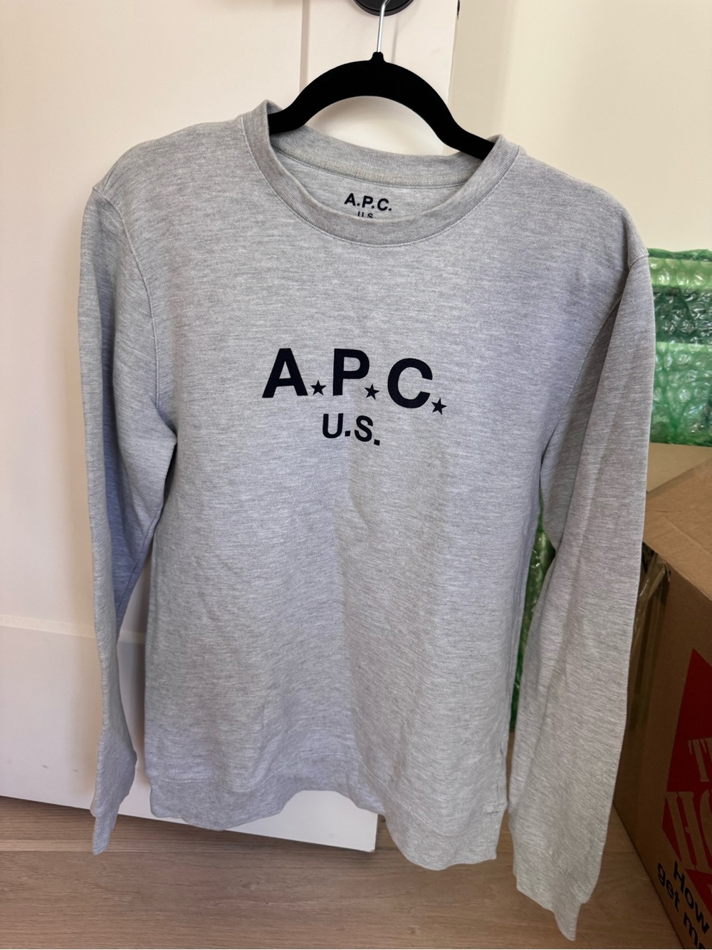 A.P.C. Gray Crewneck Sweatshirt with Navy Logo